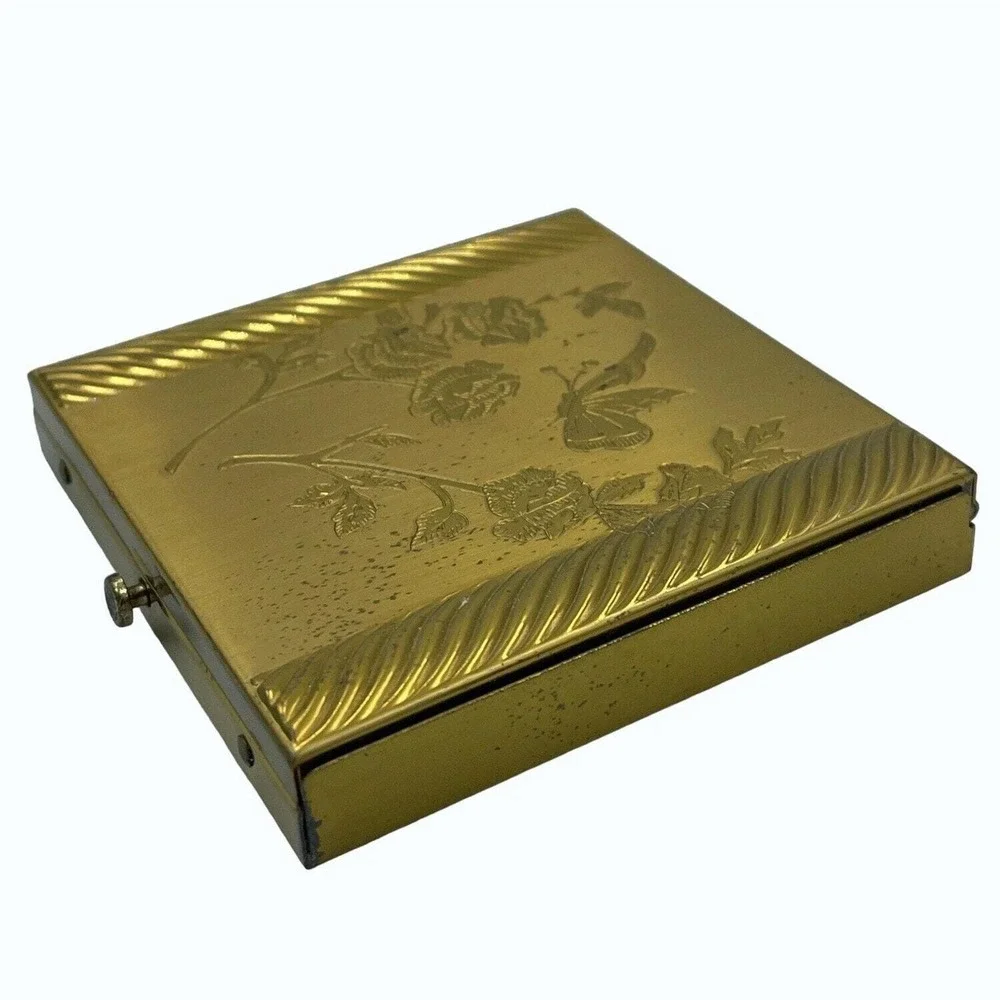 Vintage Compact Dorset Fifth Avenue Goldtone Floral Butterfly Engraved with Puff